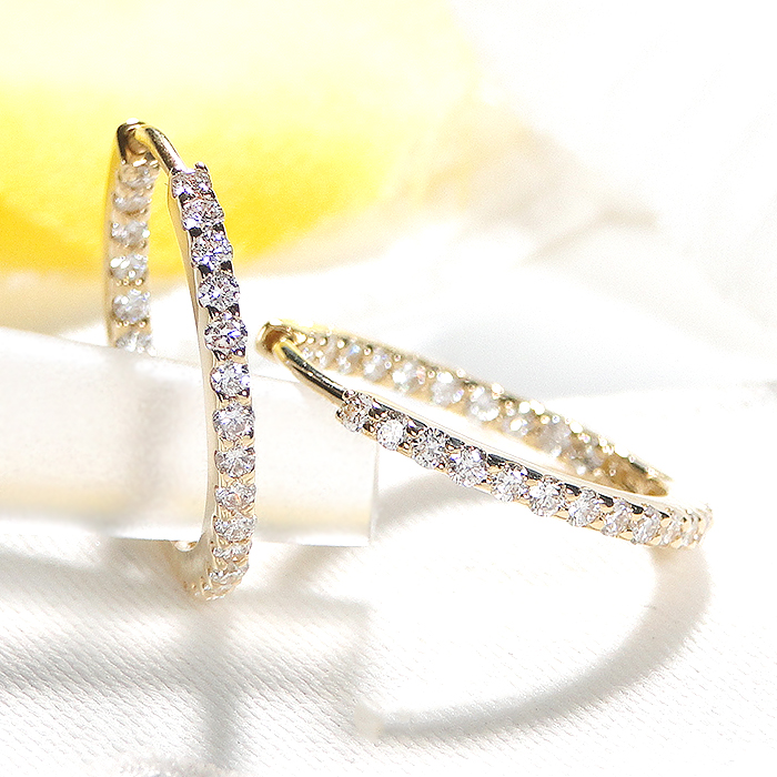 商品画像２ K18YG 0.5ct ダイヤモンド中折れフープピアス 16mm