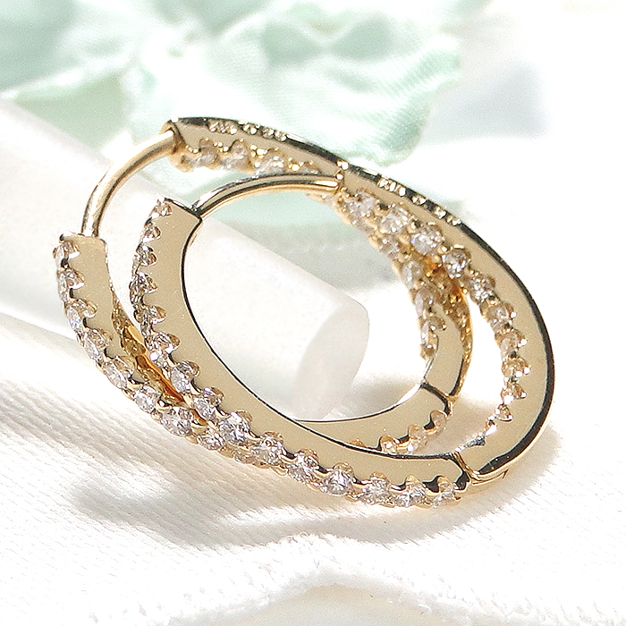 商品画像４ K18YG 0.5ct ダイヤモンド中折れフープピアス 16mm