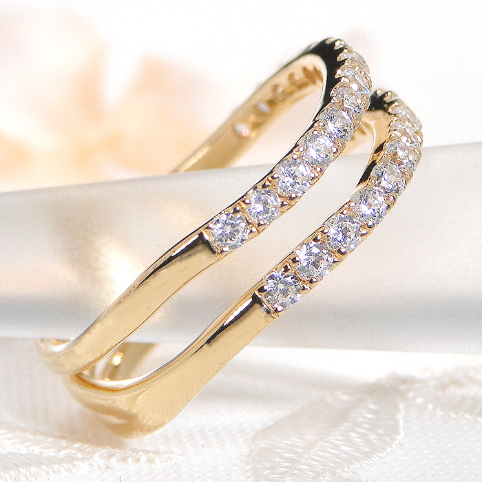 商品画像２ Pt950 K18YG 二連風 ダイヤモンドリング 0.54ct