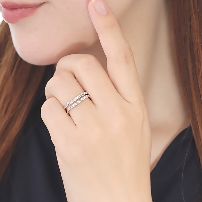 商品画像３ Pt950 K18YG 二連風 ダイヤモンドリング 0.54ct