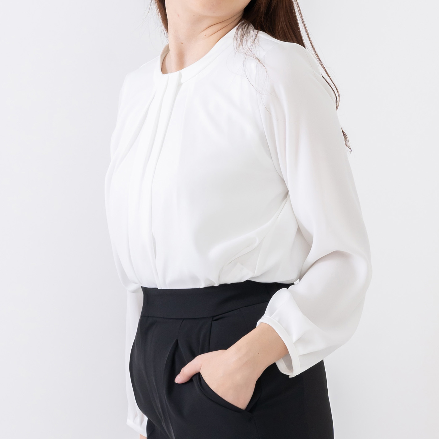 日本製」 ブラウス レディース とろみブラウス タック ボウタイ風