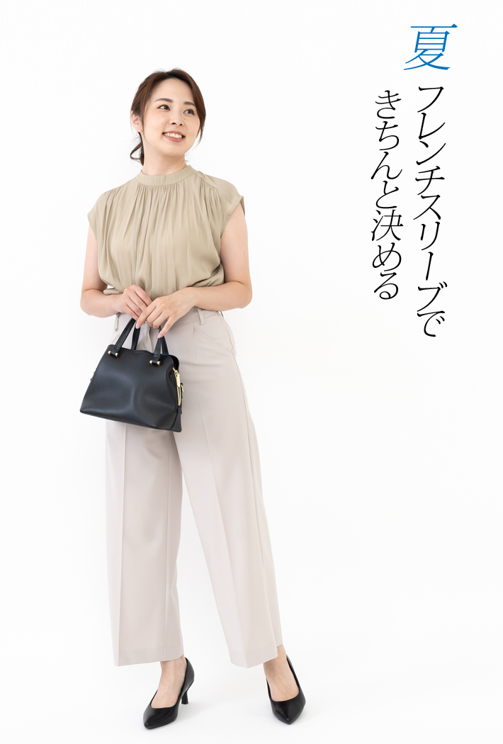 日本製」ブラウス レディース ギャザー ノースリーブ プチ