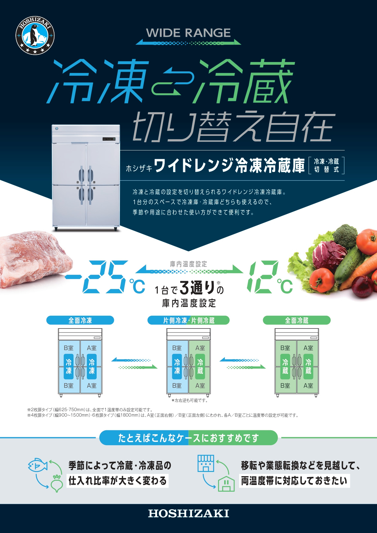 ホシザキ（HOSHIZAKI） ワイドレンジ冷凍冷蔵庫 HRF-90BFT-WR 自然冷媒
