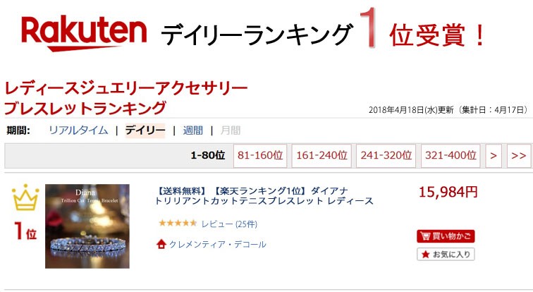 ダイアナ トリリアントカット テニスブレスレット ランキング 1位受賞