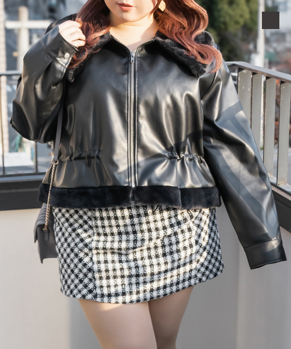 大きいサイズ レディース ファー付きフェイクレザージャケット