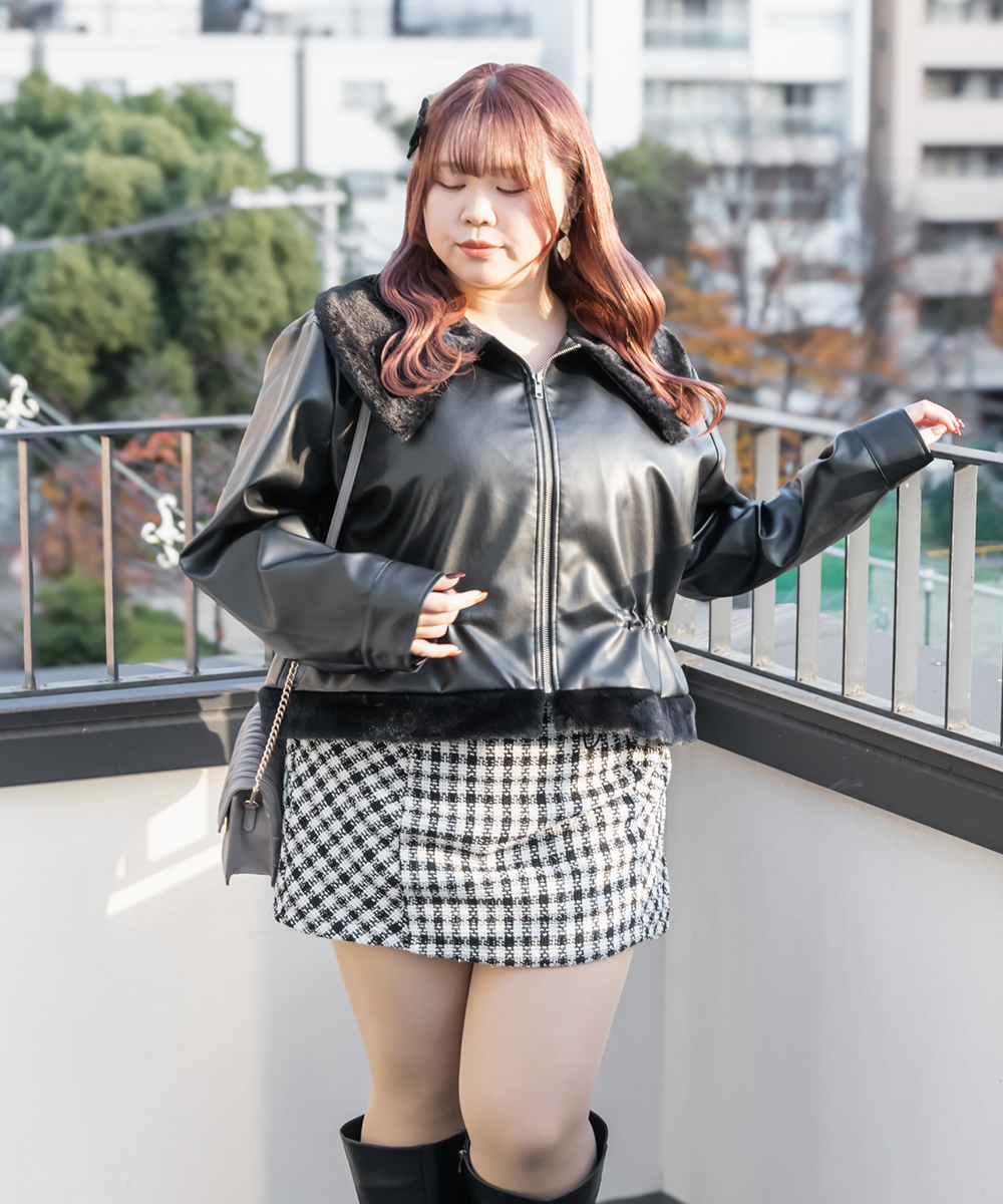 大きいサイズ レディース ファー付きフェイクレザージャケット