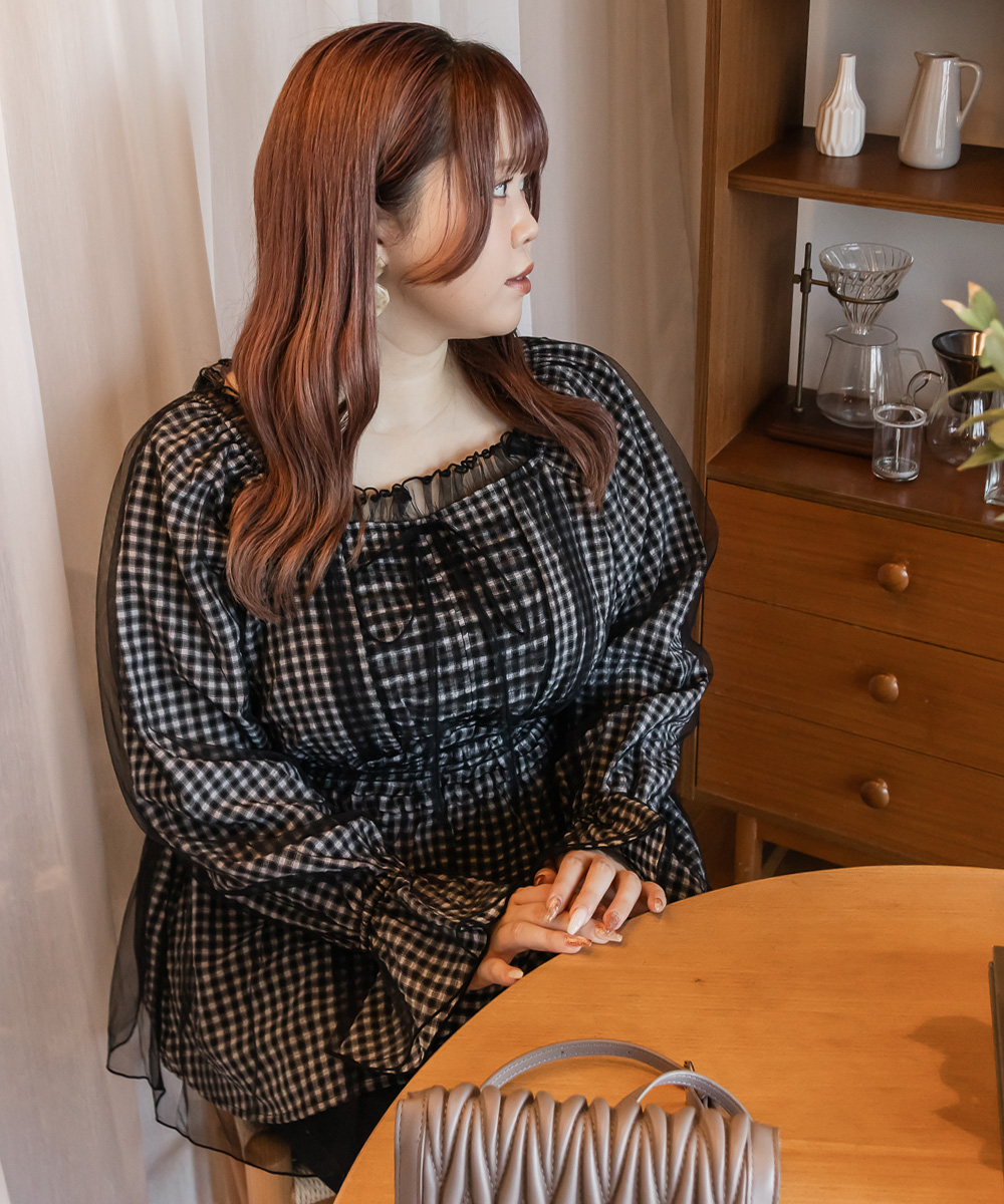 大きいサイズ レディース CLETTEオリジナル☆チュール重ねチェック柄