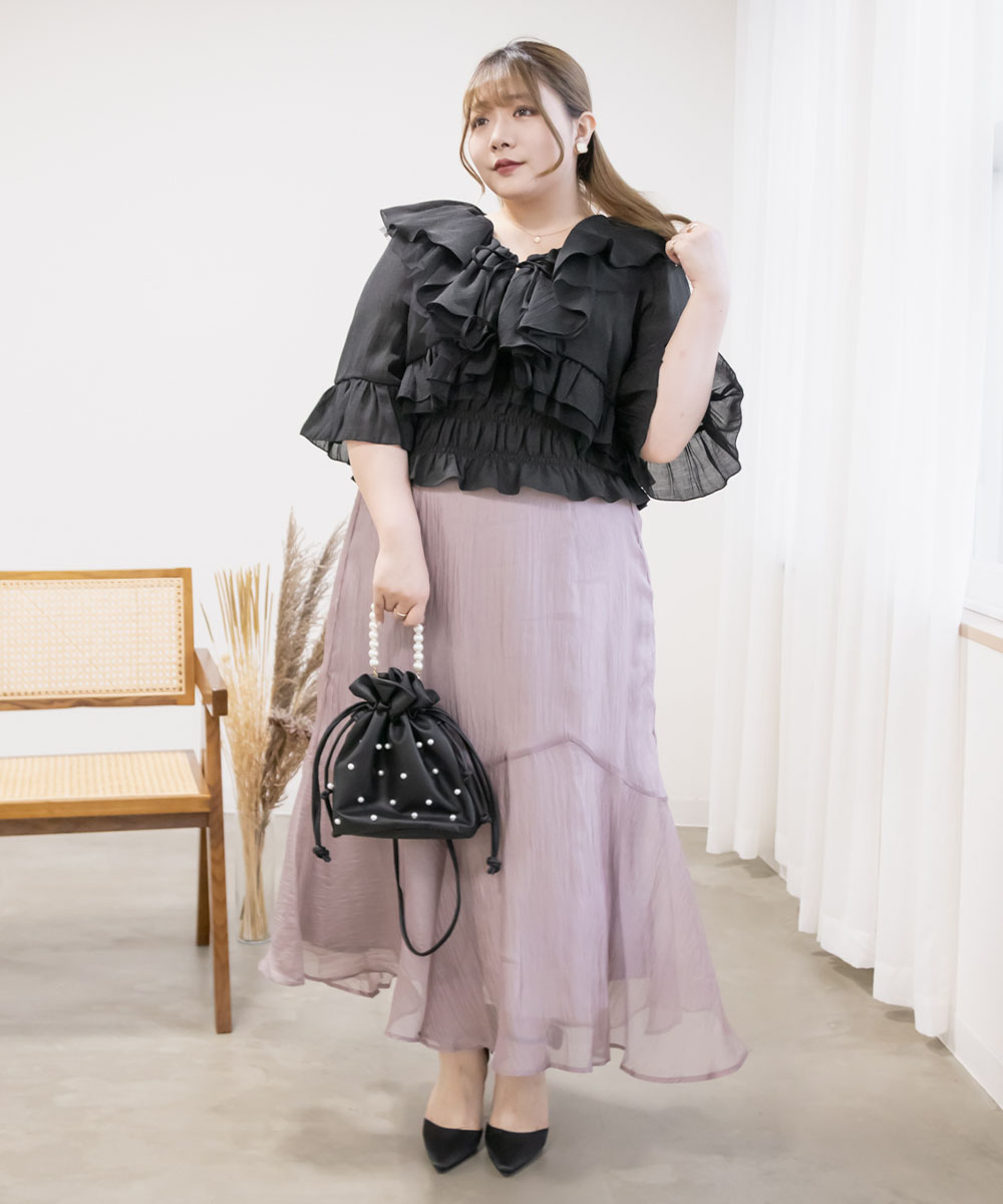 大きいサイズ レディース ショルダーフリルブラウス　大きいサイズ　フリル　ブラウス　プラスサイズ　クレット　3L　4L ショルダーフリルブラウス | 大きいサイズ レディース専門店
