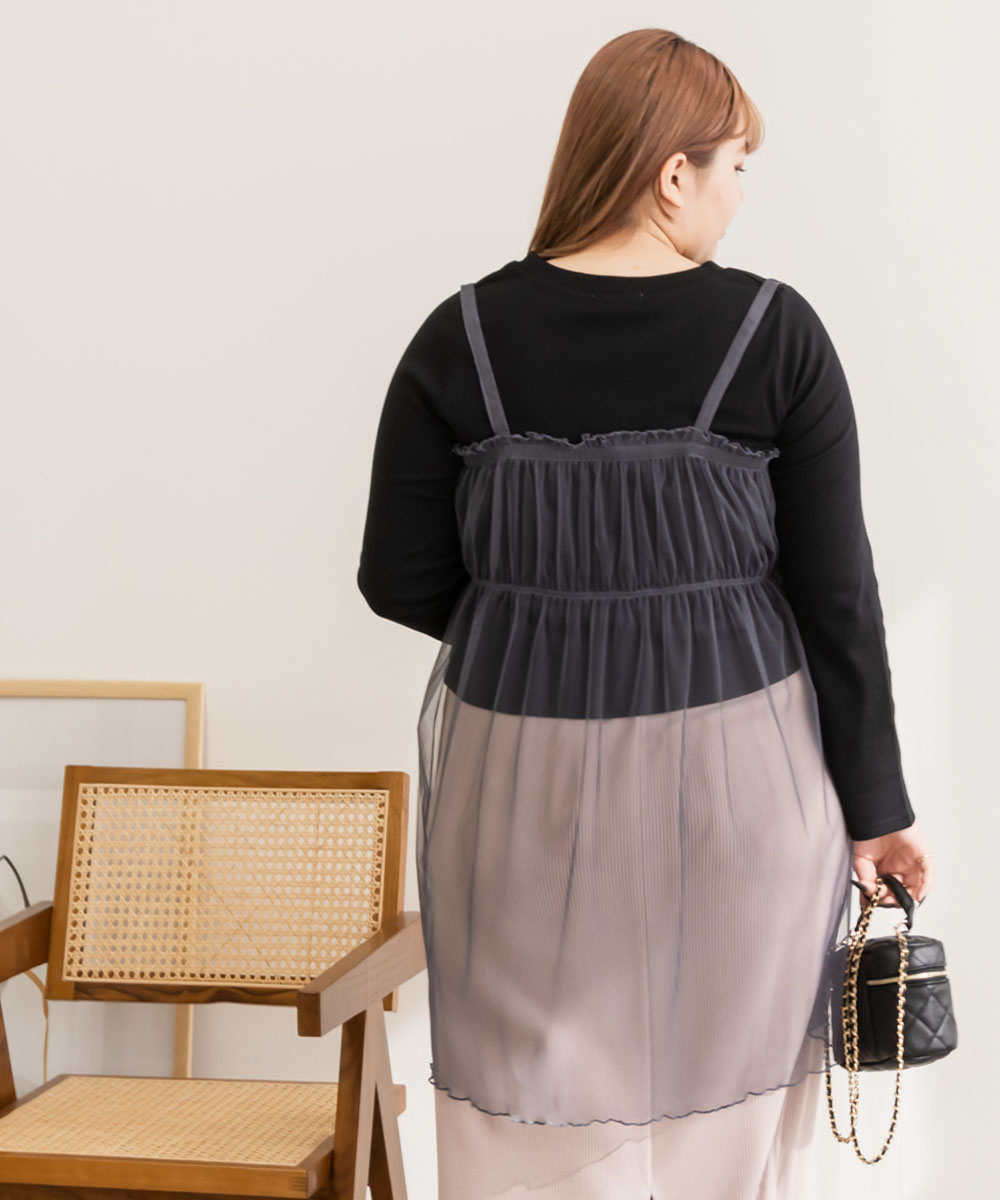 大きいサイズ レディース インナー付きチュニック丈チュール