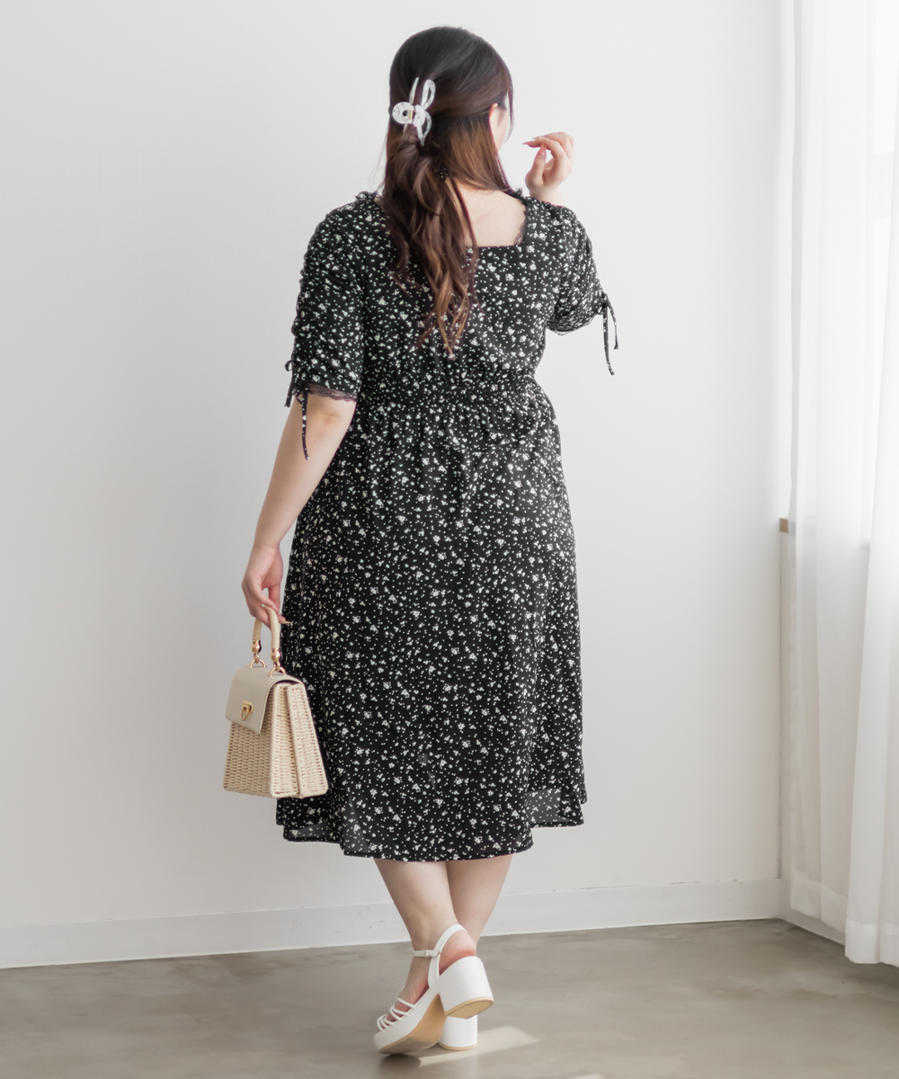 大きいサイズ レディース シフォン花柄半袖ワンピース : 大きいサイズ