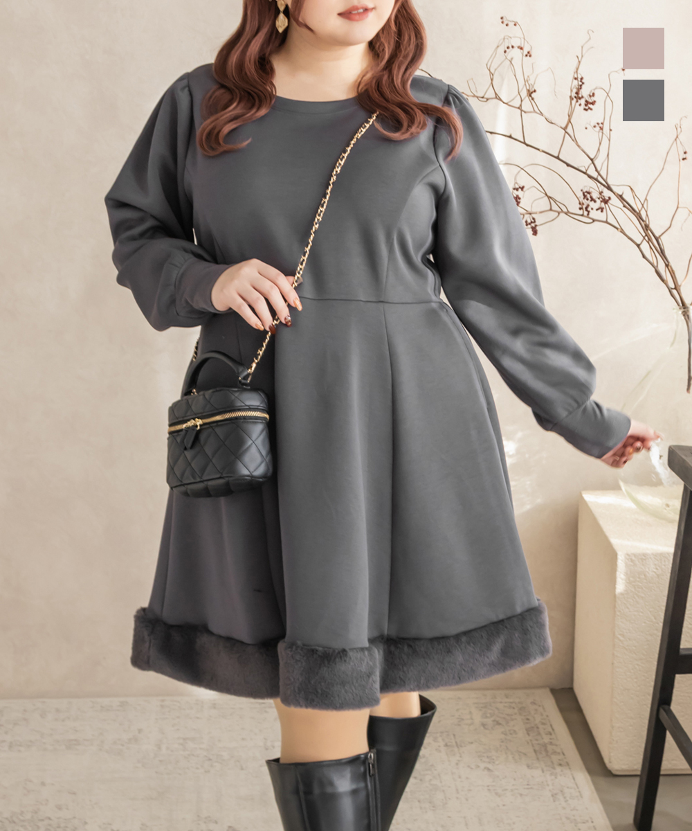 格安✨14点✨ワンピース等ハンドメイド作品他✨大きいサイズ✨リアルファーカシミヤ 大きいサイズ レディース CLETTEオリジナル☆ファー付きミニワンピース