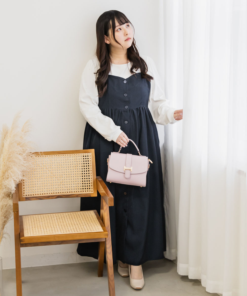 大きいサイズ レディース 前釦ビスチェ風ワンピース : 大きいサイズ