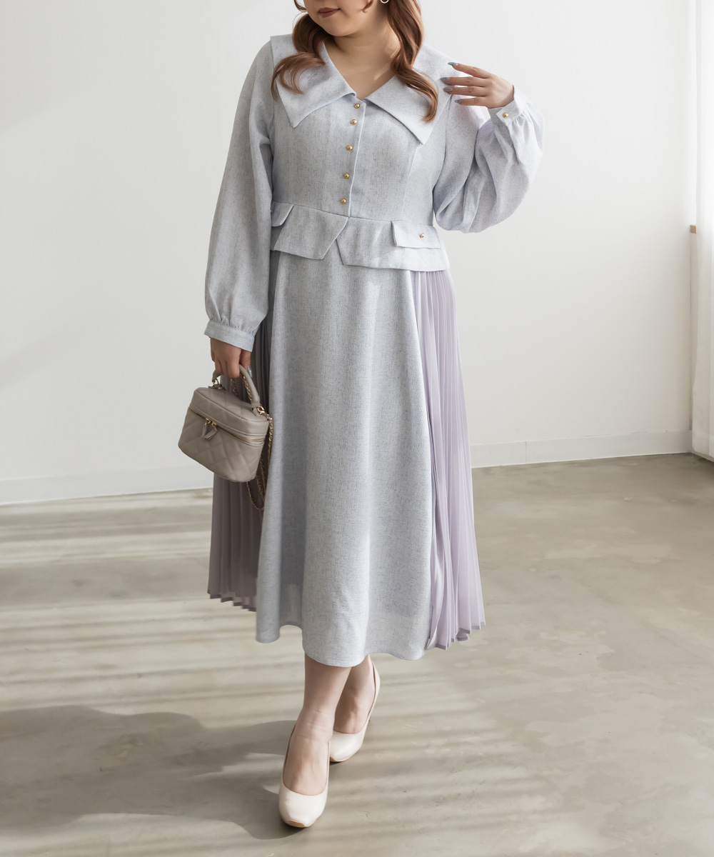 大きいサイズ レディース CLETTE オリジナル プリーツ 切替 ツイード調