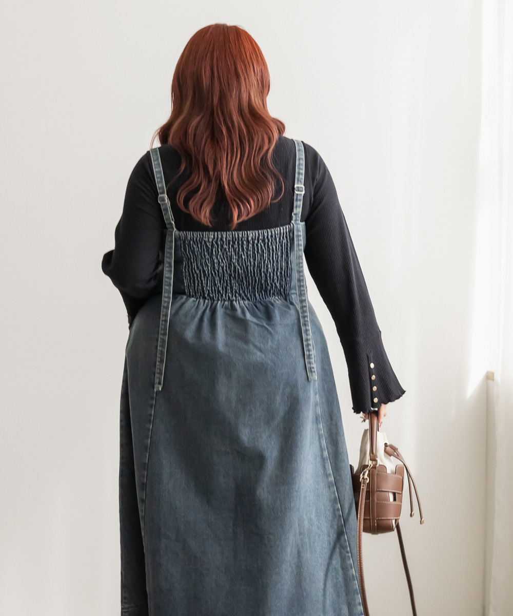 大きいサイズ レディース CLETTEオリジナルビスチェ風デニムワンピース