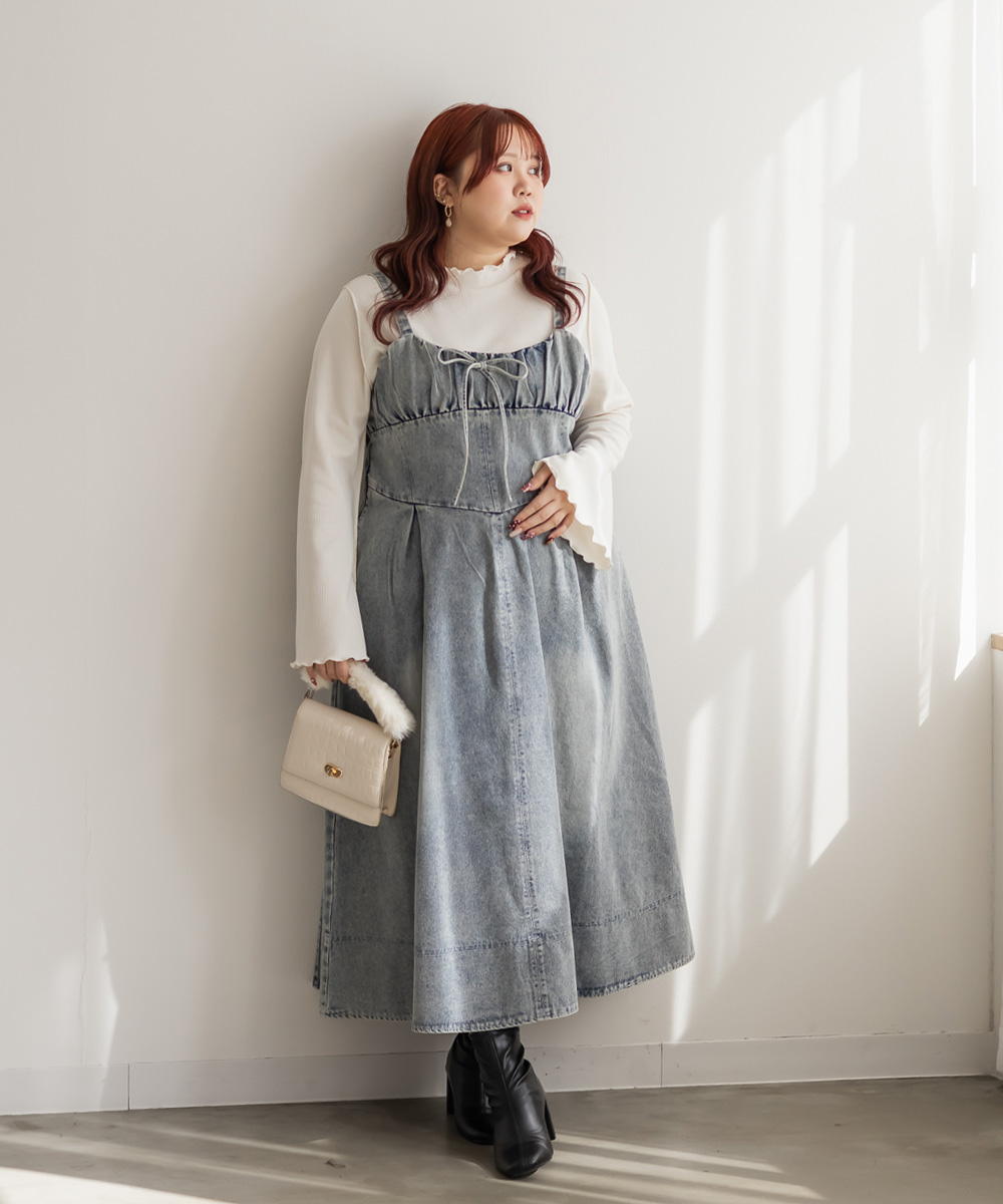 大きいサイズ/レディース/LL/3L/4L/CLETTEオリジナルビスチェ風デニムワンピース 大きいサイズ レディース CLETTEオリジナルビスチェ風デニムワンピース