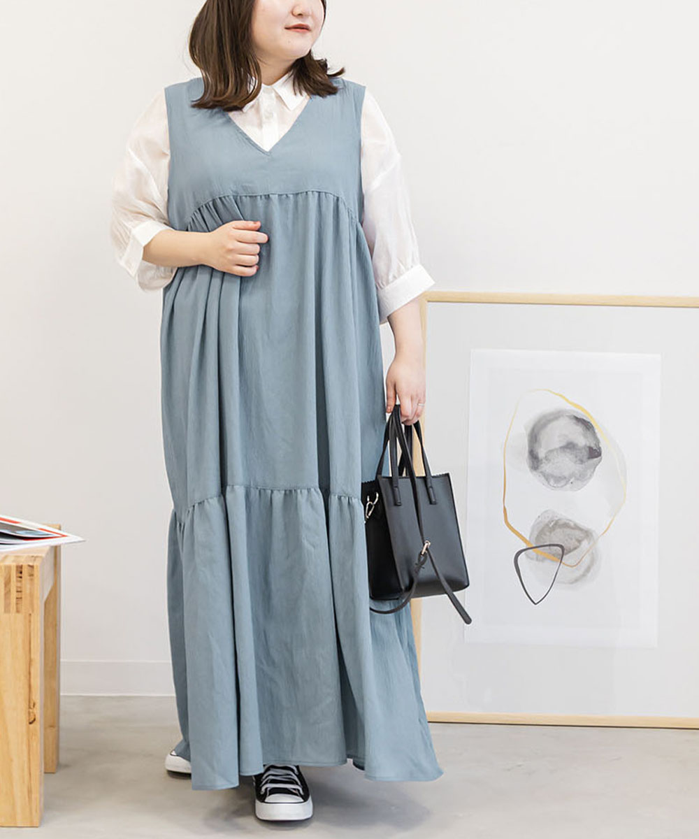 大きいサイズ レディース バックリボンティアードノースリーブ