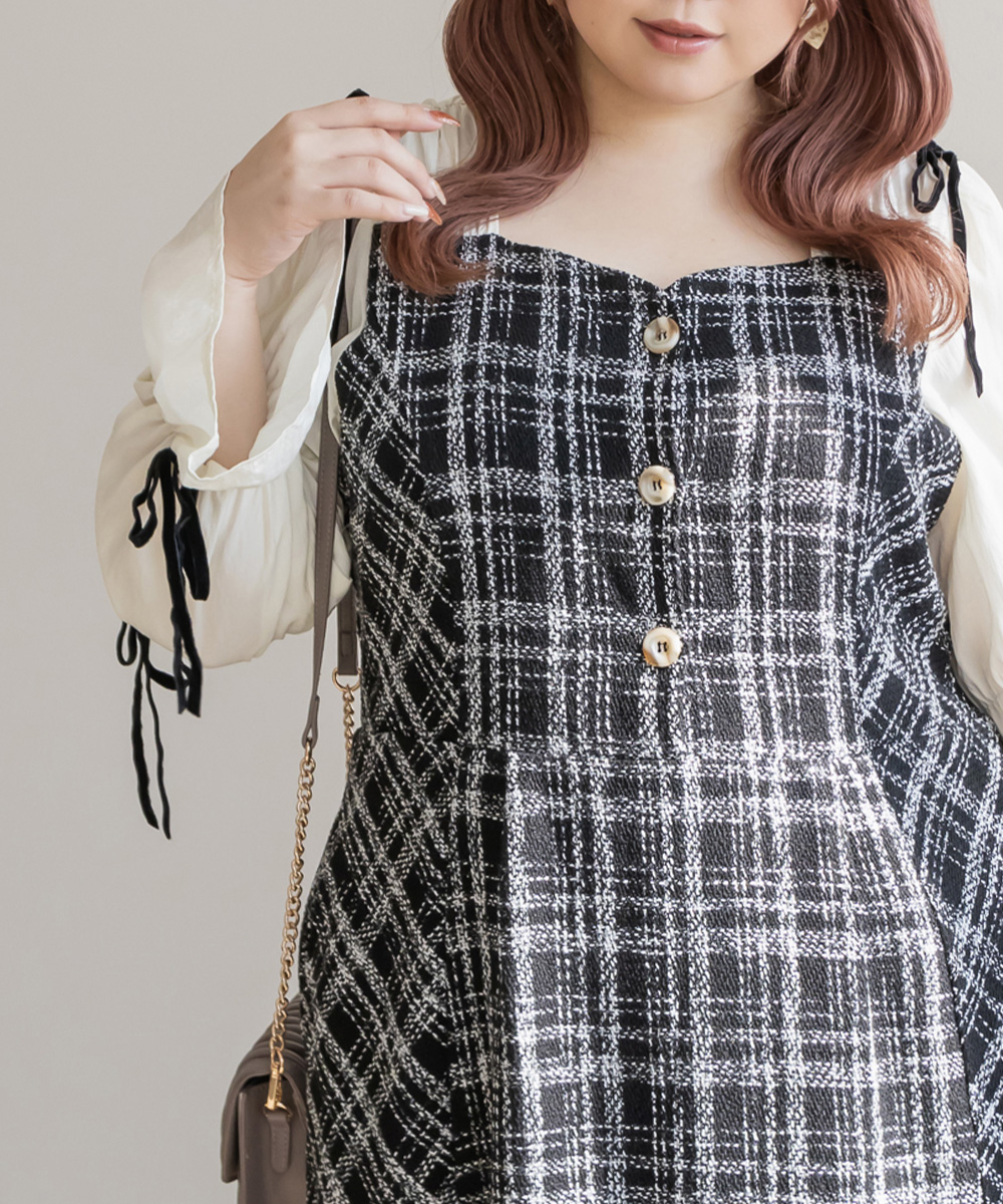 大きいサイズ レディース CLETTEオリジナル☆袖リボンチェック柄