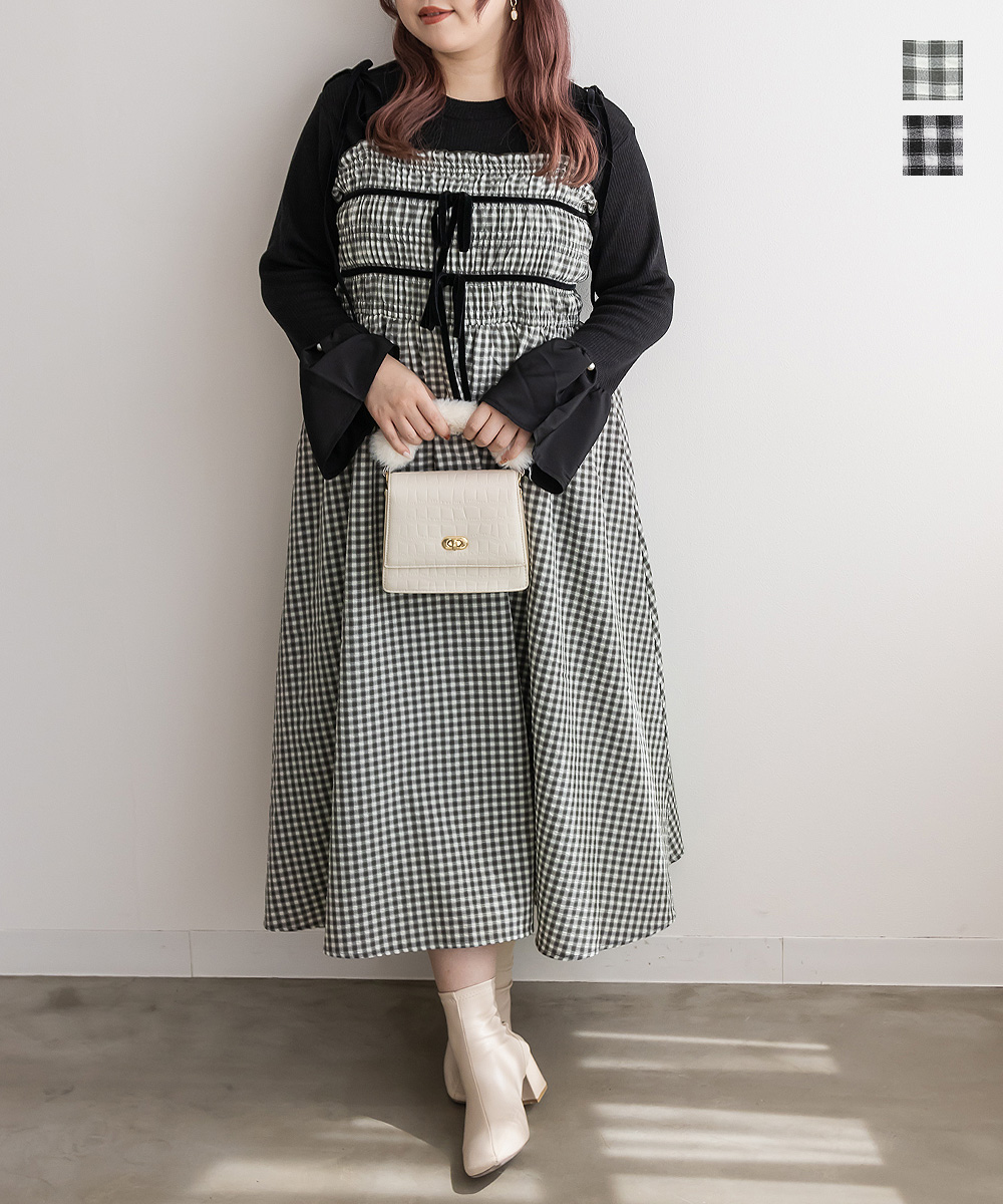 大きいサイズ レディース CLETTEオリジナル☆リボン使いチェック柄