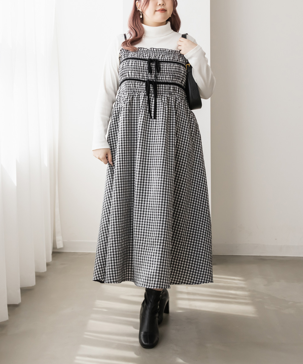 大きいサイズ レディース CLETTEオリジナル☆リボン使いチェック柄