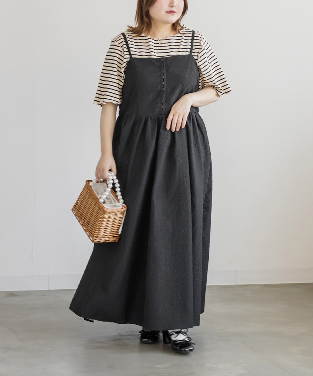 大きいサイズ レディース フロントホックふくれジャガードキャミ