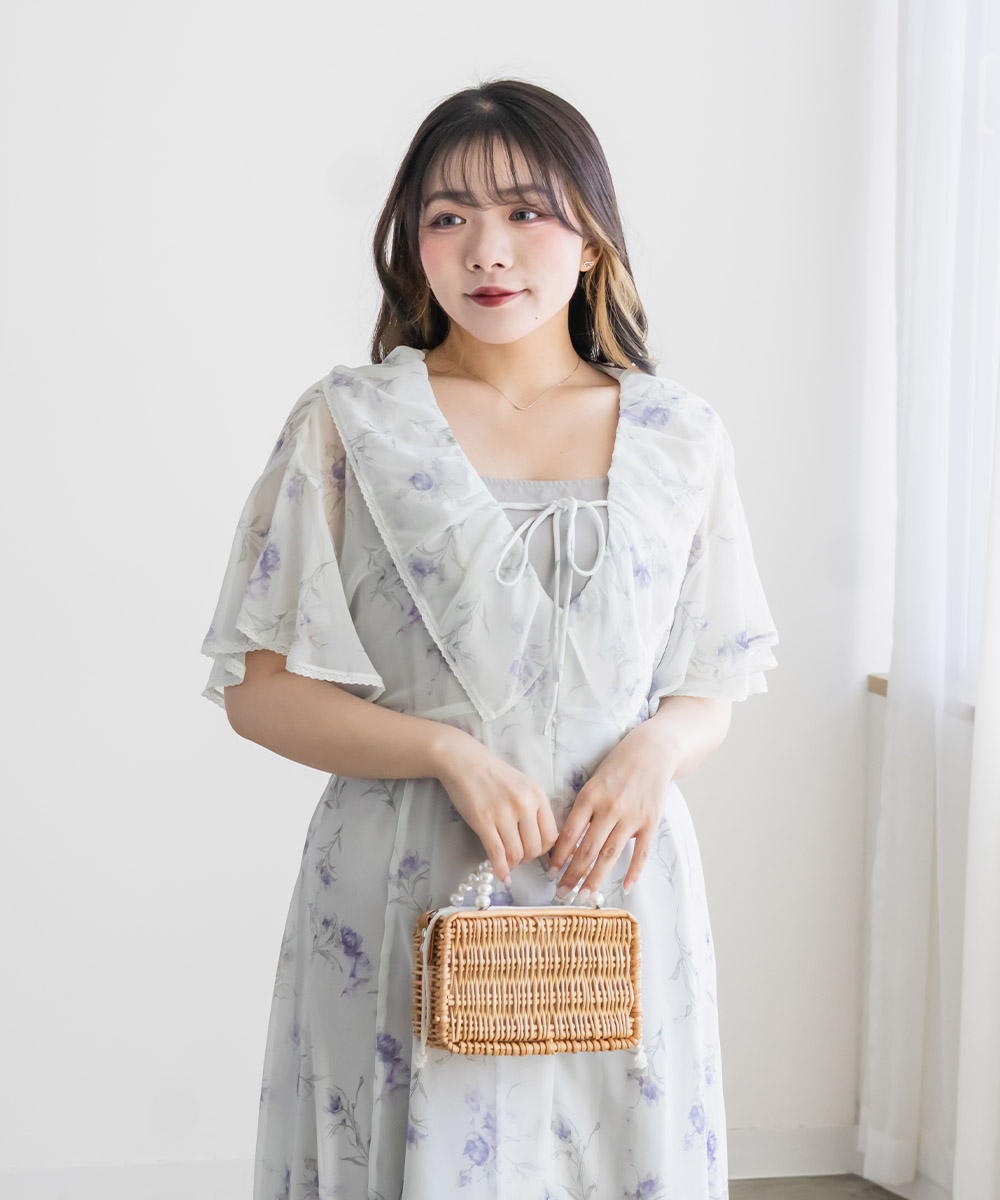 大きいサイズ レディース CLETTEオリジナルシアー花柄フリルワンピース