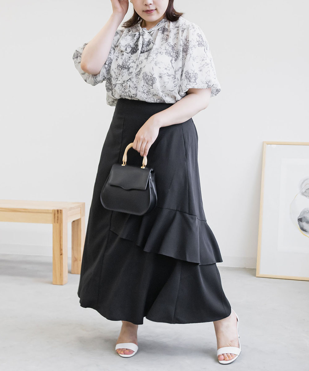 大きいサイズ レディース アシンメトリーフリルスカート