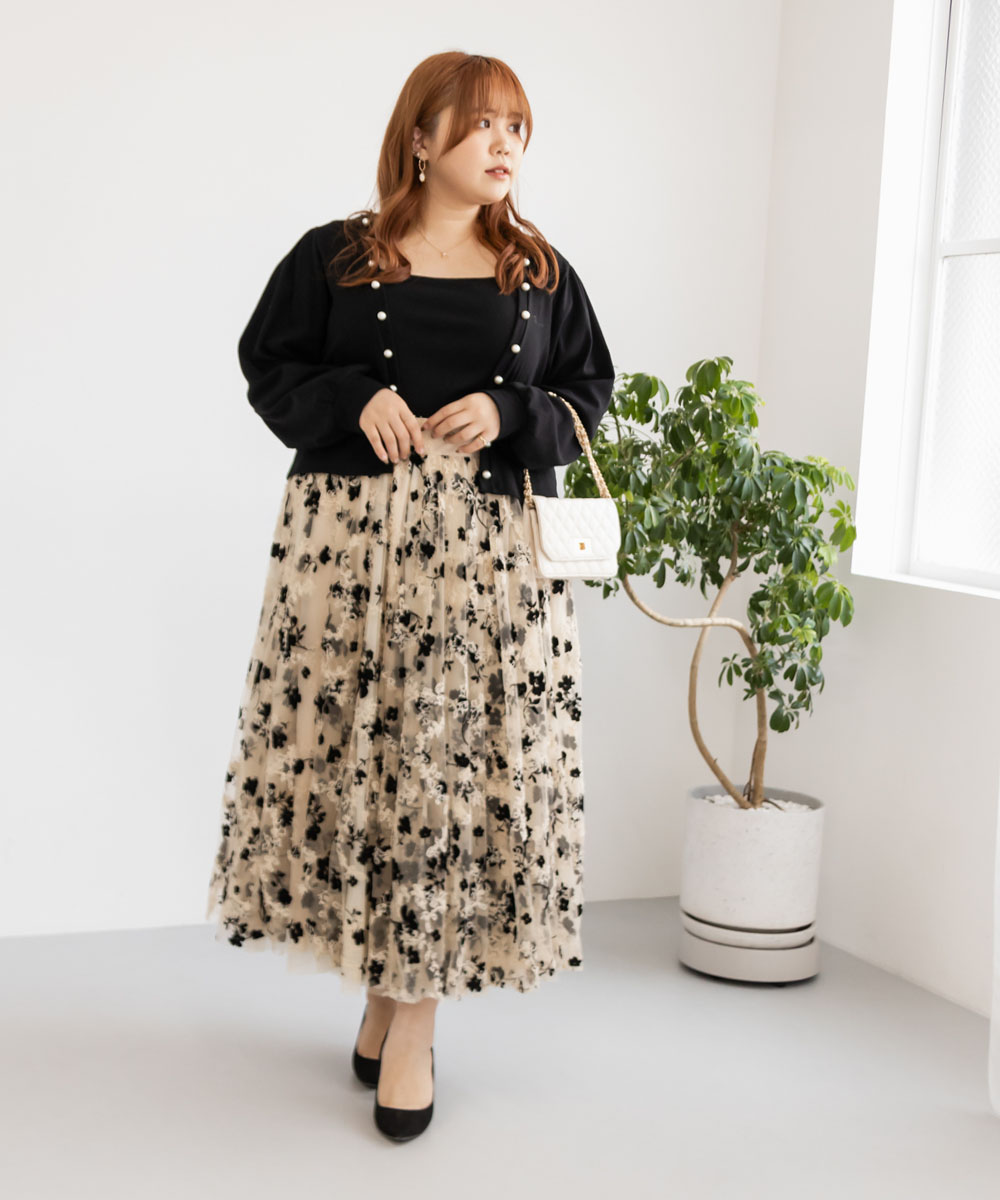 【希少】ELISABETTA FRANCHI フロッキー ロングチュールスカート フロッキーチュールロングスカート（ロング・マキシ丈スカート
