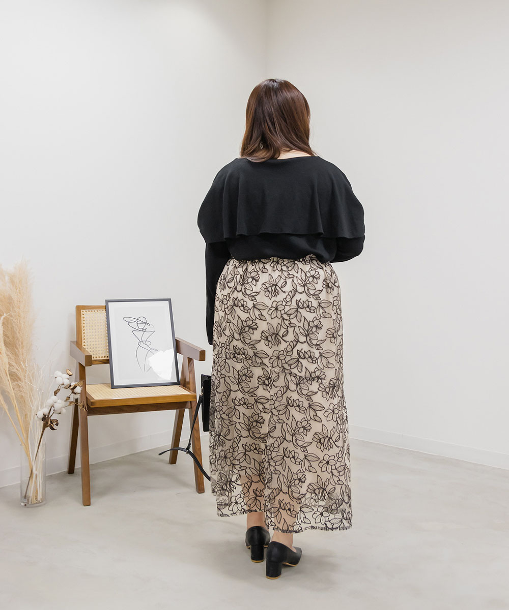 大きいサイズ レディース 花柄刺繍マーメイドスカート : 大きい