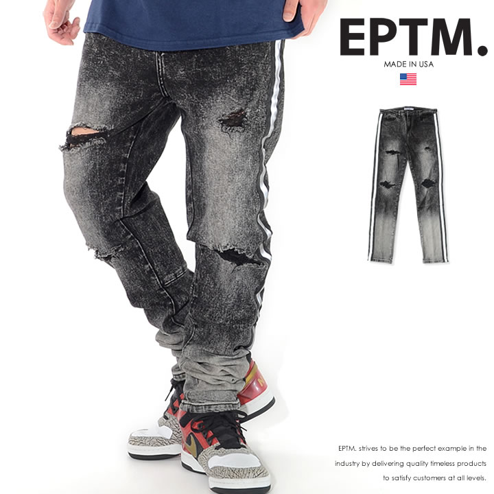 ダメージ加工 カーゴデニムパンツ ペイント EPTM ダメージ加工オーバー 
