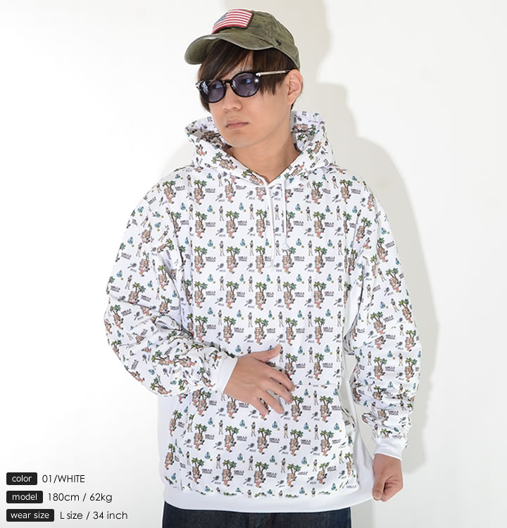 FILA フィラ スウェットパーカー 総柄イラスト テニスプレーヤー