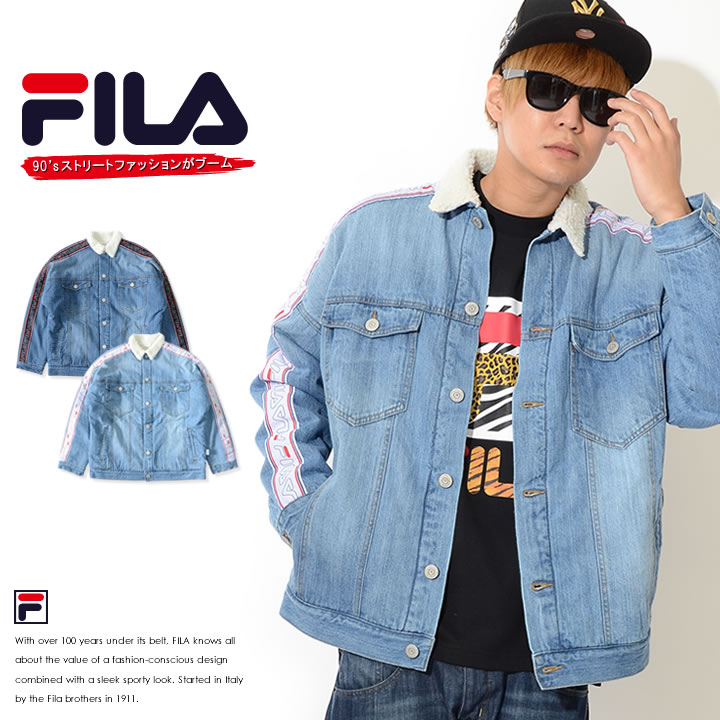 FILA フィラ デニムジャケット ウォッシュ インナーボア アームテープ