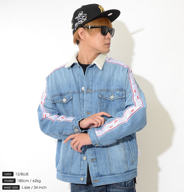 FILA フィラ デニムジャケット ウォッシュ インナーボア アームテープ