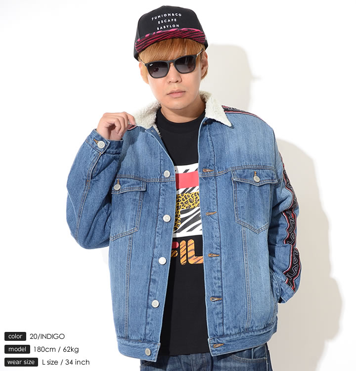 FILA フィラ デニムジャケット ウォッシュ インナーボア アームテープ