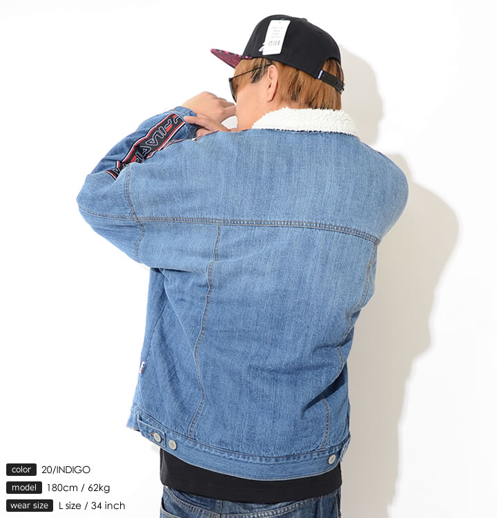 FILA フィラ デニムジャケット ウォッシュ インナーボア アームテープ