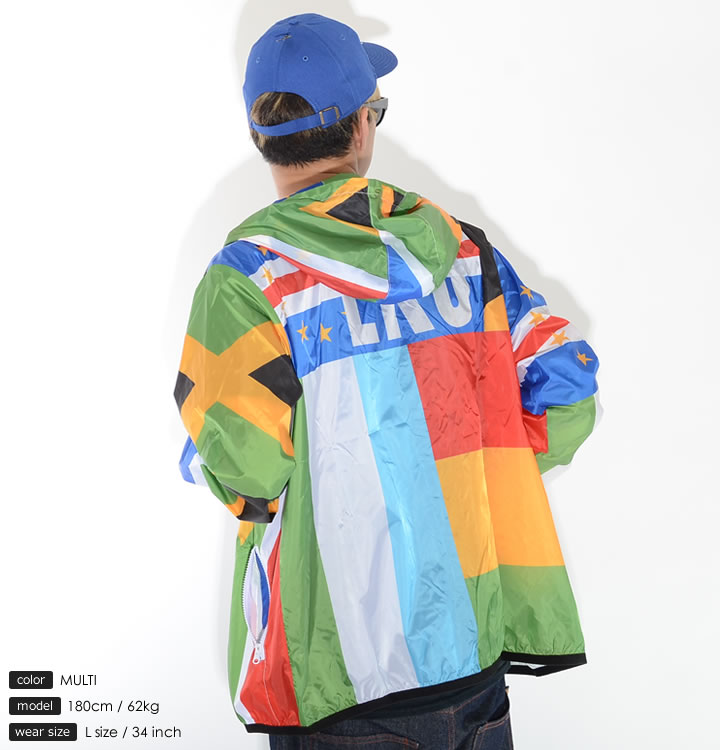 LRG エルアールジー ナイロンジャケット ウィンドブレーカー 総柄 国旗