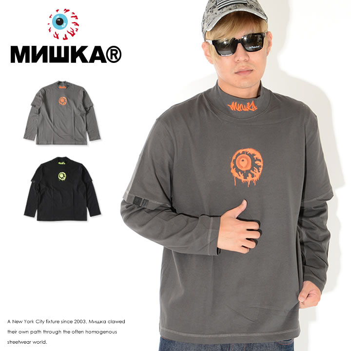 MISHKA（ミシカ） ロンT 長袖 レイヤード ハイネック ネーム刺繍