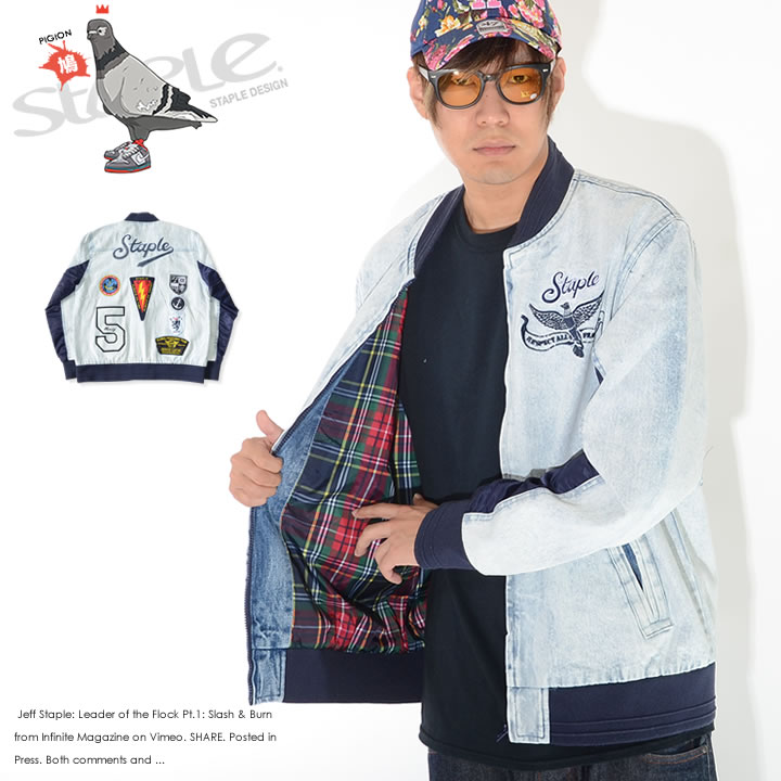 staple（ステイプル） デニムボンバージャケット アーム切替 バック