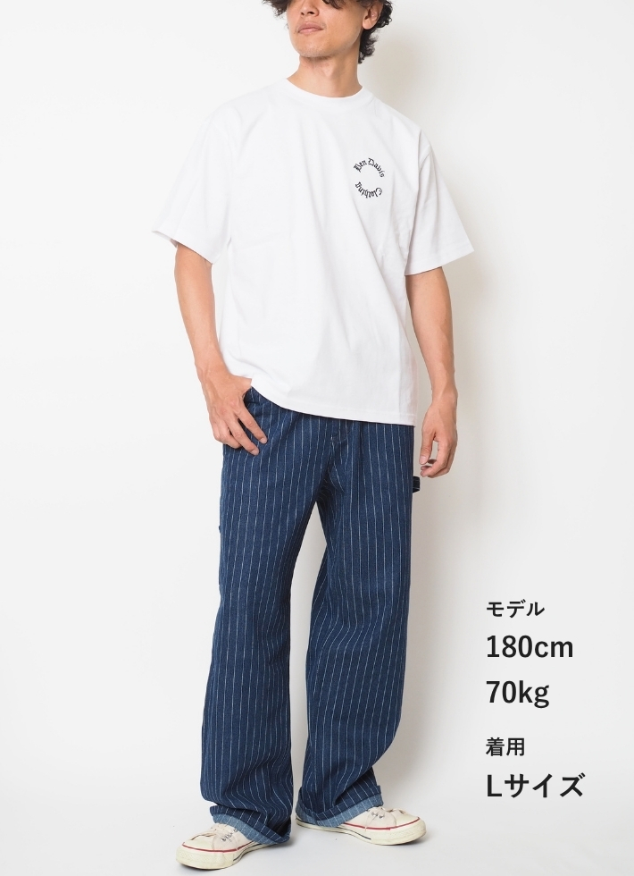セール ペインターパンツ デニム ストライプ 縦縞 ワイド ルーズ V-men
