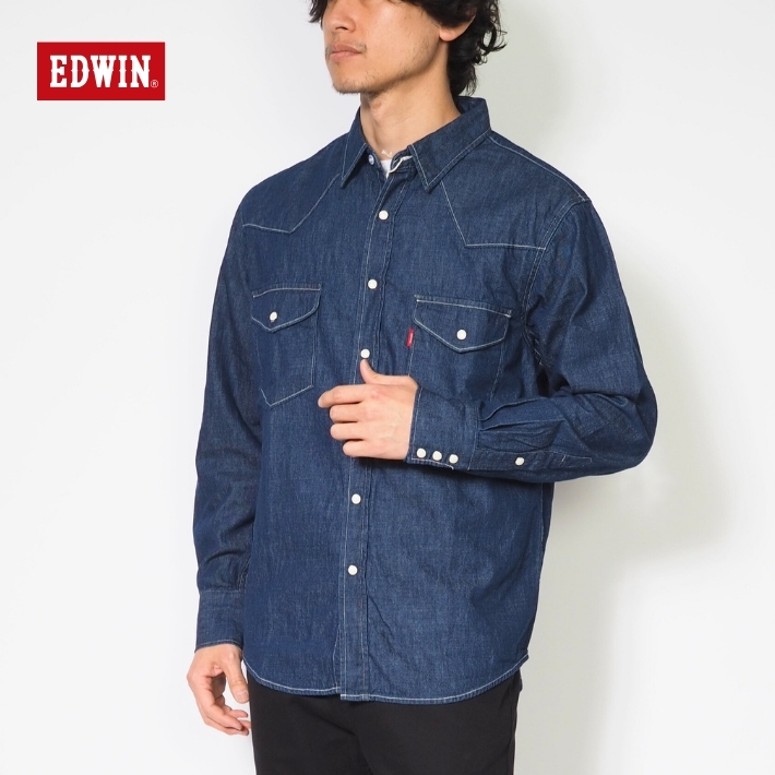 EDWIN（エドウィン） ウエスタンシャツ デニムシャツ 長袖 無地