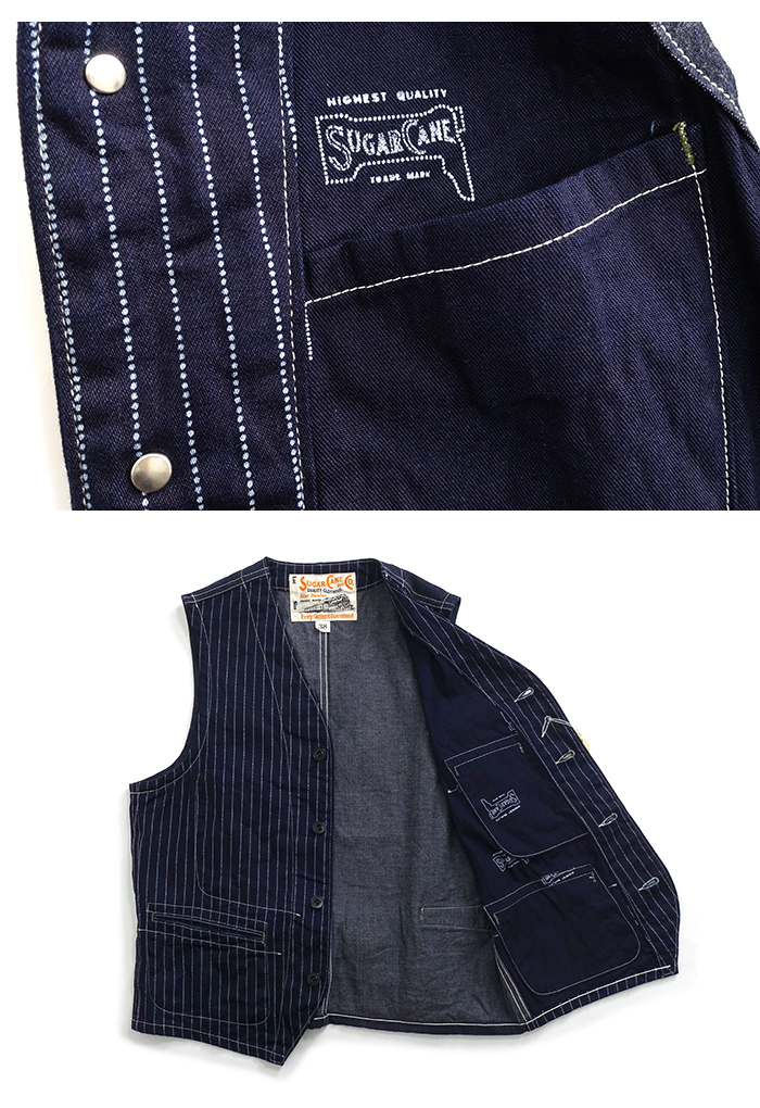SUGAR CANE 　ウォバッシュストライプベスト SC12654 SUGAR CANE シュガーケーン [SC12654] ウォバッシュ ストライプ ワーク
