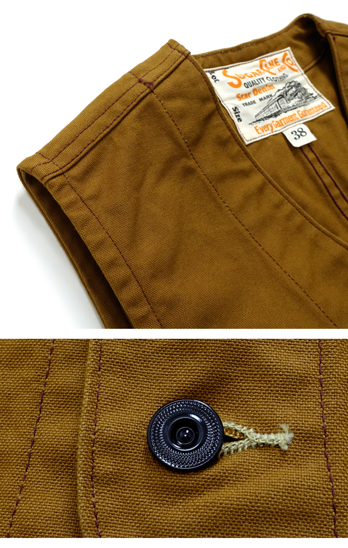 SUGAR CANE シュガーケーン ブラウンダックワークベスト 40 SUGAR CANE シュガーケーン SUGARCANE [SC14375] 13oz.ブラウンダック