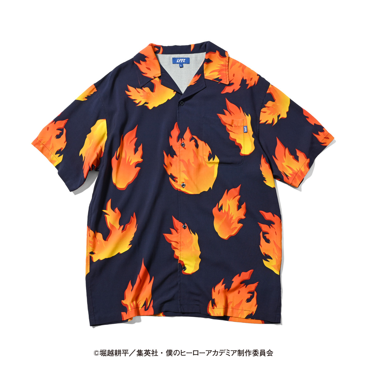 LFYT×僕のヒーローアカデミア エルエフワイティー ヒロアカ ラファイエット シャツ Lafayette 半袖 ブランド S/S SHIRT (エンデヴァー)  NAVY ネイビーLE230203｜clickstarwaks