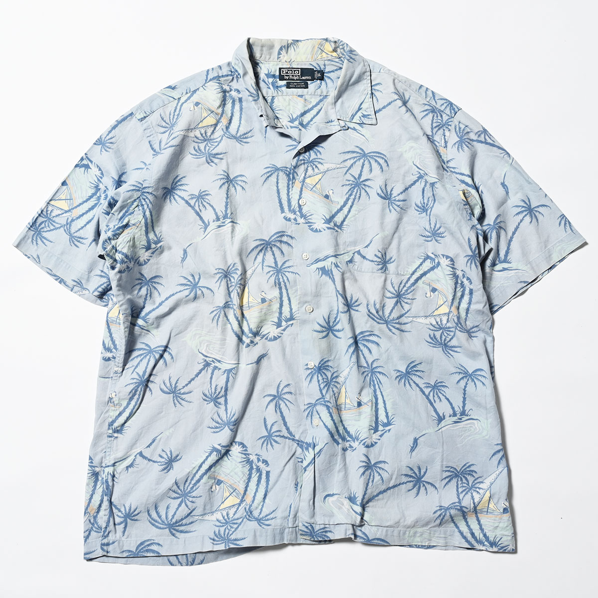 POLO RALPH LAUREN ポロラルフローレン CLAYTON OPEN COLLAR SHIRT 半袖 開襟シャツ BLUE【XLサイズ】 【古着 中古】｜clickstarwaks