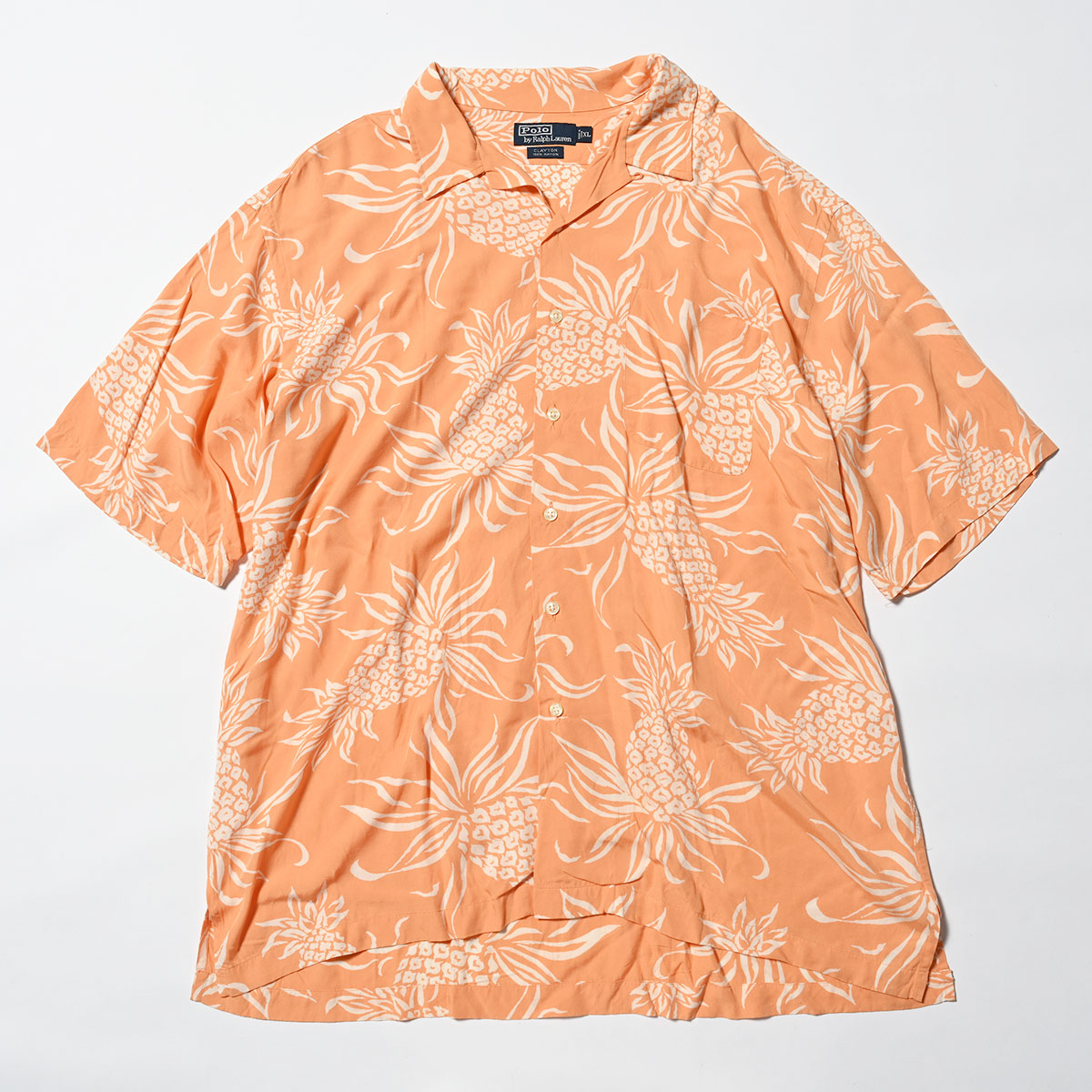 POLO RALPH LAUREN ポロラルフローレン CLAYTON OPEN COLLAR SHIRT 半袖 開襟シャツ ORANGE【XLサイズ】 【古着 中古】｜clickstarwaks