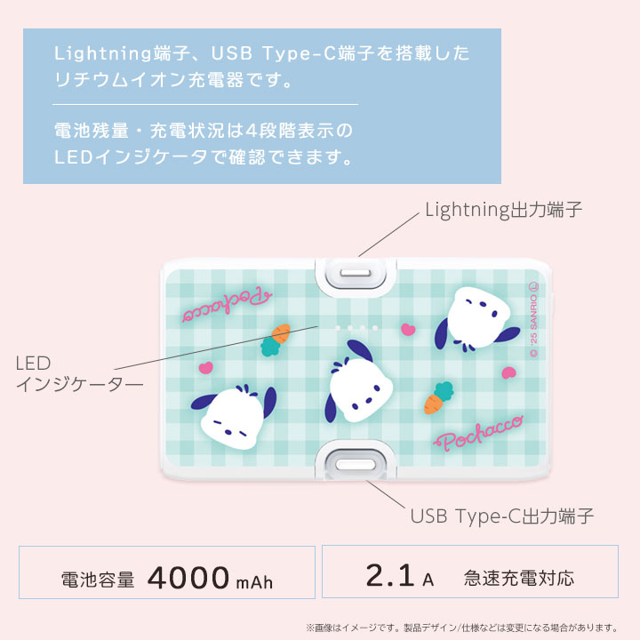 サンリオキャラクターズ Lightning Type-Cコネクタ付き リチウムイオン