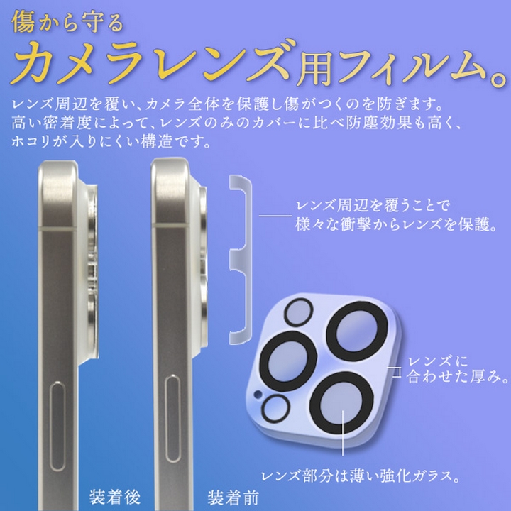 iPhone15Pro /iPhone15proMax カメラ保護 ガラスフィルム 3眼用