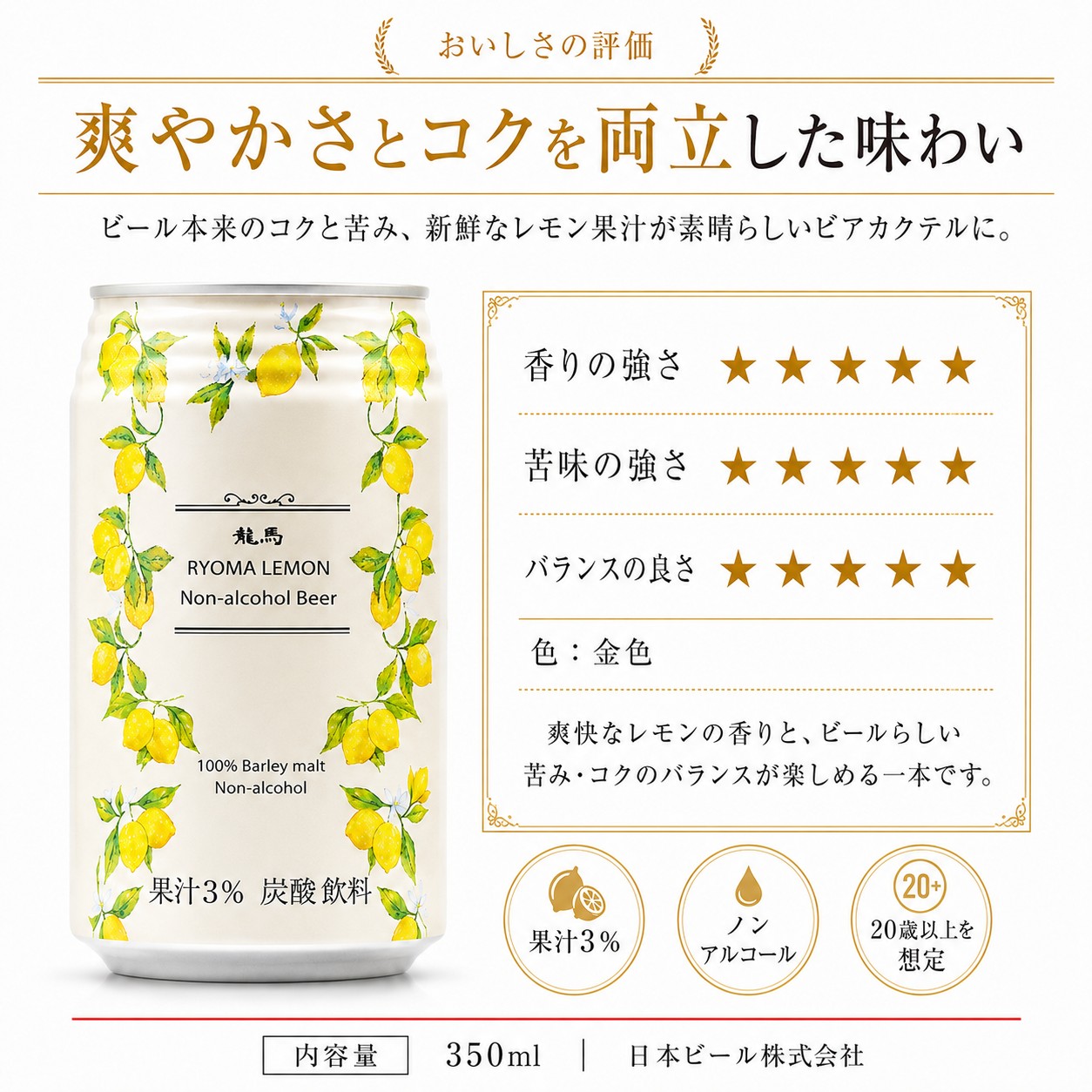 龍馬1865 送料無料 龍馬レモン 350ml 各24本（計48本）ノンアルコール