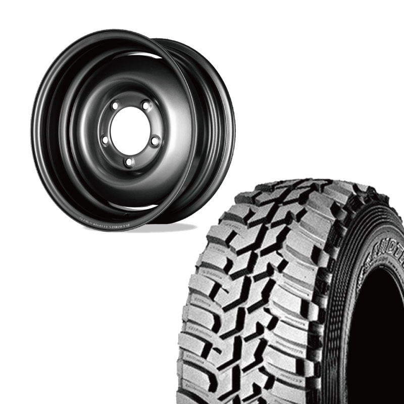 225/75R16 DUNLOP GRANDTREK MT2 ワイド OWL(ホワイトレター)&オールドスタイルスチールホイール 16×6J -5 139.7 5H ガンメタ 1本価格 | GRANDTREK