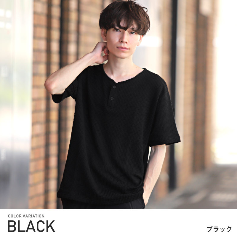 Tシャツ メンズ トップス ルーズ 総柄 ストライプ柄 無地 ヘンリーネック シアサッカー 半袖 ビター系 |  | 02