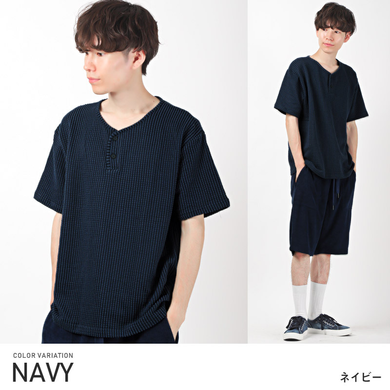 Tシャツ メンズ トップス ルーズ 総柄 ストライプ柄 無地 ヘンリーネック シアサッカー 半袖 ビター系 |  | 03